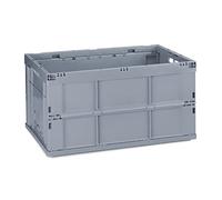 Relaxdays Boîte pliable, lot de 10, couvercle caisse de rangement plastique coffre transport 60 litres 31,5 x 58,5 x 40 cm, gris