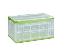 Relaxdays Boîte Pliable, Lot de 4, Couvercle, Caisse de Rangement Plastique Coffre Transport 60 litres 31,5 x 59,5 x 39,5 cm, Vert