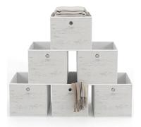 Relaxdays Boîtes de rangement, blanches | lot de 6, 30 x 30 x 30 cm, tissu, aspect bois, salon, pliables