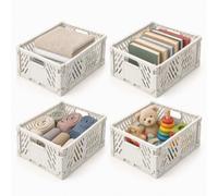 Relaxdays Boîte pliante, blanche | Caisse de rangement, lot de 4, empilable, plastique, 2 prises, H x L x P 12 x 29 x 21 cm, cuisine, bureau
