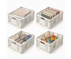 Relaxdays Boîte pliante, blanche | Caisse de rangement, lot de 4, empilable, plastique, 2 prises, H x L x P 12 x 29 x 21 cm, cuisine, bureau