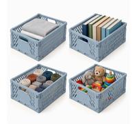 Relaxdays boîte pliante, bleu clair | lot de 4, empilable, plastique, 2 prises, cuisine, chambre d'enfant, bureau