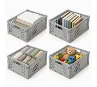 Relaxdays boîte pliante, gris clair | lot de 4, empilable, plastique, 2 prises, cuisine, chambre d'enfant, bureau