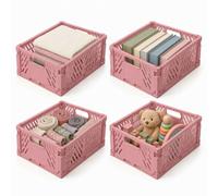 Relaxdays boîte pliante, rose | lot 4, empilable, plastique, 2 prises, cuisine, chambre enfant, bureau, rangement