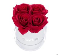 Relaxdays boîte ronde 4 roses, boîte à fleurs blanche solide, longue durée, idée cadeau décorative, rouge