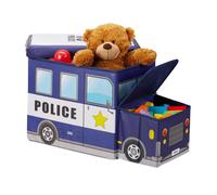 Relaxdays boîte-siège enfants pliable avec couvercle, rangement jouets 50 l, thème police, garçons & filles, bleu foncé