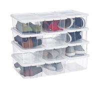relaxdays Boîtes à Chaussures en Plastique, Lot de 12, empilable, Transparents couvercles, 12,5 x 20 x 34,5 cm, Blanc