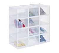 Relaxdays boîtes à chaussures lot de 12 avec porte empilables pointure jusqu'à 47 casier de rangement transparent