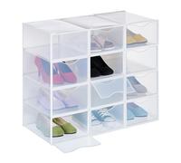 Relaxdays boîtes à Chaussures, Lot de 12, empilables, Pointure jusqu'à 45, Trous d'aération, boîte Sneakers, Transparent