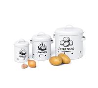 Boîte de Conservation Relaxdays pour Pommes de Terre, oignons et ail, Lot de 3, avec Couvercle, aérations, métal, Blanc