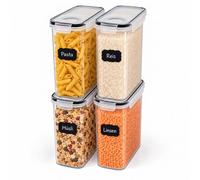 Relaxdays Boîtes de conservation, transparentes | lot de 4, 4 l, couvercle hermétique, fermeture à clip, étiquettes