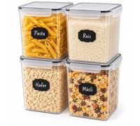 Relaxdays Boîtes de conservation, transparentes | lot de 4, 5,2 l, couvercle hermétique, fermeture à clip, étiquettes