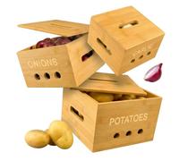 Relaxdays boîtes de rangement, 3 tailles, boîte à pommes de terre, naturel | Boîte à oignons, récipient à ail, cuisine, bambou