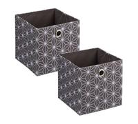 Relaxdays Boîtes de rangement en tissu, lot de 2, motifs blancs, HxLxP: 30,5 x 30 x 30 cm, boîtes pliables, gris - blanc