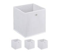 Relaxdays Boîtes de Rangement, Lot de 4, Pliables, HxLxP: 30x30x30 cm, caisses en Tissu avec œillets, Ouvertes, Blanc
