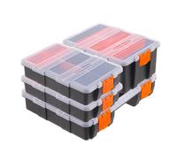 Relaxdays Boîtes de tri, lot de 4, 3 tailles, 49 compartiments, plastique, noir/orange, rangement petites pièces