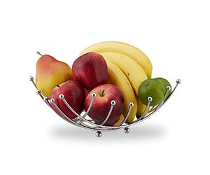 Relaxdays Bol pour fruits, panier décoratif, en fer chromé, pour fruits, légumes, design fil de fer; HlP: 10x26x26cm