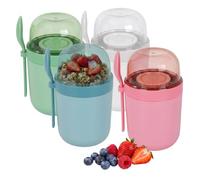 Relaxdays bols à emporter, lot de 4, 3 comp., cuillère, étanches, colorés | 400 et 280 ml, adaptés au micro-ondes, pots de yaourt