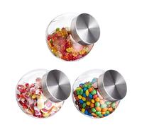 Relaxdays Bonbonnière en Verre, Lot de 3, bocaux, Couvercle en INOX, 1,5 L, friandises et Autres Aliments, Transparent