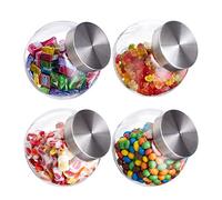 Relaxdays Bonbonnière Jeu de 4,1,5 l, Verre Stockage de sucreries, de provisions, Couvercle Acier Inoxydable,