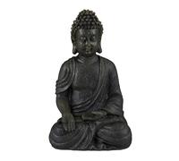 Relaxdays Bouddha assis 30 cm - statue jardin & déco salon, polyrésine, résiste aux intempéries et au gel, gris foncé
