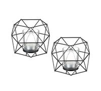 Relaxdays bougeoir géométrique, Lot de 2, pour Bougies Chauffe-Plat et votives, Porte-Bougie, Pot Bougie, Noir