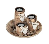 Relaxdays Bougeoirs lot, Soucoupe décorative, Bougies Chauffe-Plat et Pierres, décoration de Table, Bois, Nature