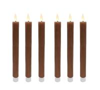 Relaxdays Bougies bâtons LED, lot de 6, 25 x 2 cm, flamme vacillante, cire véritable, rainurées, sans flamme, café