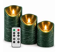 Relaxdays Bougies LED cylindriques marbrées, coloris sauge | Minuteur, effet marbré, cire véritable, sans flamme, bougies cylindriques, 3 tailles : 10/12,5/15 cm