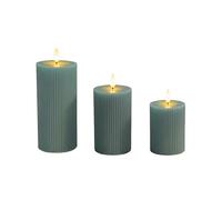 Relaxdays Bougies LED Flamme vacillante, Cire rainurée, sans Flamme, Lot de 3, 3 Tailles, Kaki 18x7.5x7.5 cm