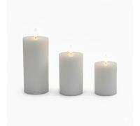 Relaxdays Bougies LED Flamme vacillante, Cire véritable, Lot de 3 Tailles rainurées, sans Flamme, Gris Clair, 18 x 7,5 x