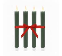 Relaxdays Bougies LED Flamme vacillante, Cire véritable, rainures, sans Flamme, Lot de 4, 25 x 2 cm, Kaki