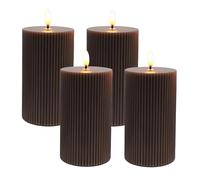 Relaxdays Bougies LED Flammes vacillantes, Cire Vraie, rainurées, Lot de 4, H13 x Ø7,5 cm, Couleur café
