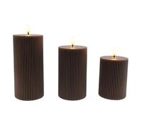 Relaxdays Bougies LED, Lot de 3, 3 Tailles, Flamme vacillante, Vraie Cire, rainurées, sans Flamme, Couleur café