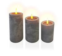 Relaxdays Bougies LED, Lot de 3, avec minuterie et Flamme vacillante, lumière Chaude, béton, Bougies sans Flamme, Grises