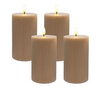 Relaxdays Bougies LED, lot de 4, 13 x 7,5 cm, flamme vacillante, cire vraie, rainures, bougies sans flamme, moka-mousse