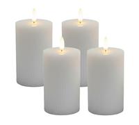 Relaxdays Bougies LED Lot de 4, Cire véritable, Flamme vacillante, rainures, sans Flamme, Gris Clair 13x7,5x7,5 cm