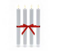 Relaxdays Bougies LED Lot de 4, Flamme réaliste, Cire Vraie, Rainures, sans Flamme, Gris Clair, 25 x 2 cm