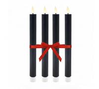 Relaxdays Bougies LED Lot de 4, Flamme vacillante, Cire véritable, rainurées, sans Flamme, Noir, 25 x 2 cm