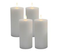 Relaxdays Bougies LED Lot de 4, Flammes vacillantes, Cire véritable, rainurées, sans Flamme, Gris Clair, 18x7,5x7,5 cm