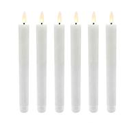 Relaxdays Bougies LED, lot de 6, H x D : 25 x 2 cm, flamme vacillante, cire véritable, torsadées, sans flamme, blanches