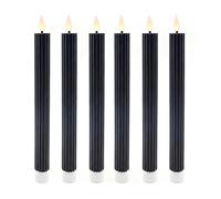Relaxdays Bougies LED, lot de 6, H x D : 25 x 2 cm, flamme vacillante, cire véritable, torsadées, sans flamme, noires