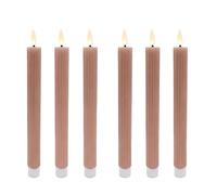 Relaxdays Bougies LED, lot de 6, H x D : 25 x 2 cm, flamme vacillante, vraie cire, rainurées, sans flamme, vieux rose