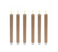 Relaxdays Bougies LED, lot de 6, HxD 25 x 2 cm, flamme vacillante, cire véritable, rainures, sans flamme, coloris moka