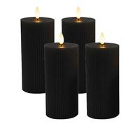 Relaxdays Bougies LED Noires, Flamme vacillante, Cire véritable, rainurées, Lot de 4, H 18 cm x D 7,5 cm