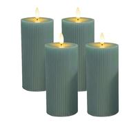 Relaxdays Bougies LED rainurées sans Flamme, Cire véritable, Flamme vacillante, Lot de 4, Kaki 18x7,5 cm