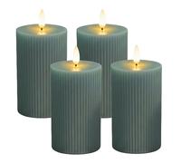Relaxdays Bougies LED Rainurées sans Flamme, Cire Vraie, Flamme Vacillante, Kaki, 13x7,5 cm, Lot de 4