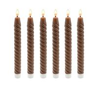 Relaxdays Bougies LED torsadées, Flamme vacillante, Cire véritable, Lot de 6, 25 x 2,2 cm, Coloris café
