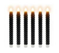 Relaxdays Bougies LED torsadées sans Flamme, Vraie Cire, Flamme vacillante, Lot de 6, 25 x 2.2 cm, Noir