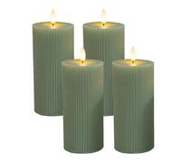 Relaxdays Bougies LED vacillantes Lot de 4, Cire véritable, rainurées, sans Flamme, Sauge 18x7,5x7,5 cm